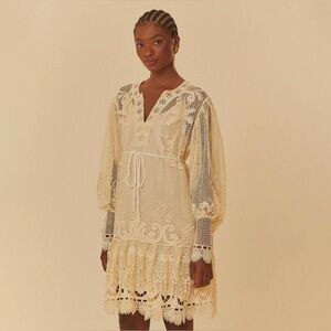 NWT Farm Rio Off White Tropical Flight Guipure Mini Dress
